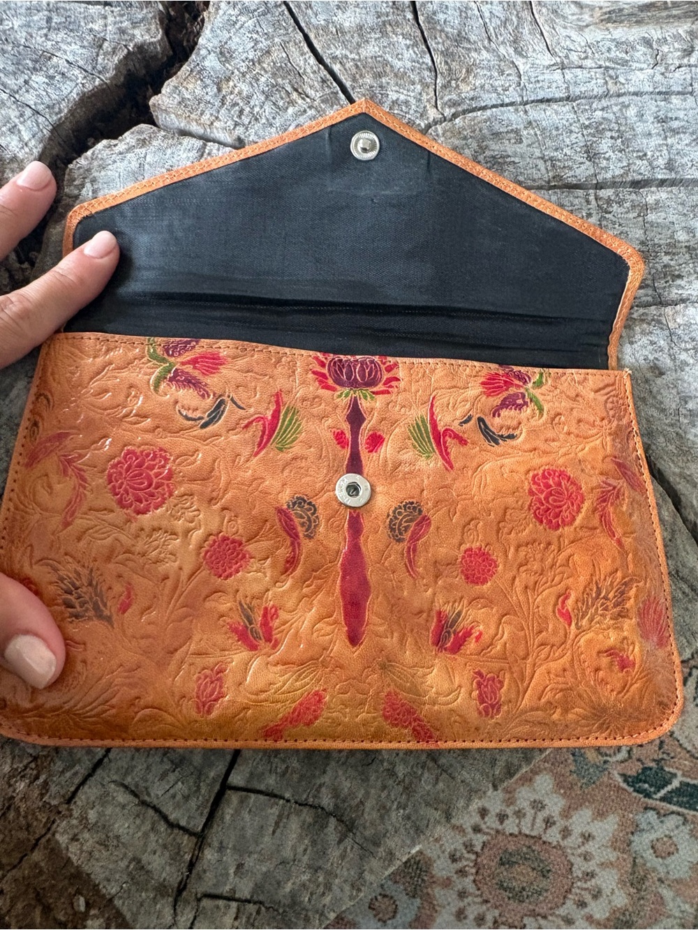 Vintage Tooled Floral Leather Envelope Clutch | Boho Western | Genuine Leather - Picture 5 of 8